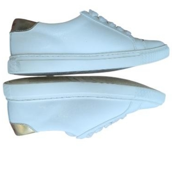 Kate Spade Fez Glitter White Gold Leather Casual Tennis Shoe Sneaker Women 6.5 - Picture 7 of 11